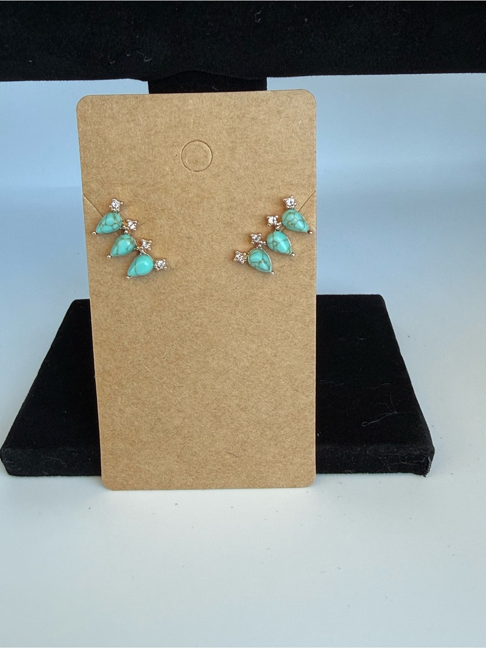 Park Lane Hula Turquoise Teardrop Ear Climbers with Clear Crystals
